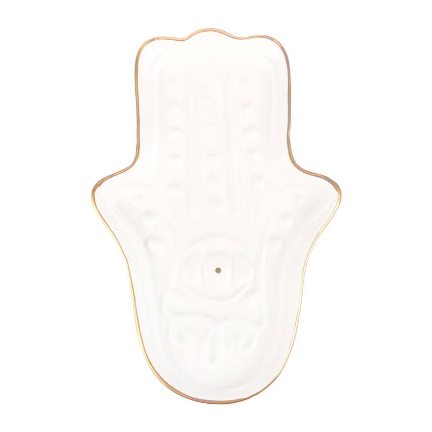 Vit Hamsa Hand Keramisk Rökelsehållare Fat