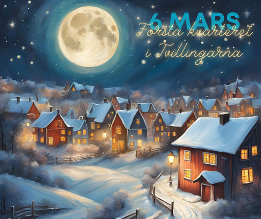 Månen i första kvarteret – Från Oxen till Tvillingarna den 6 mars 2025