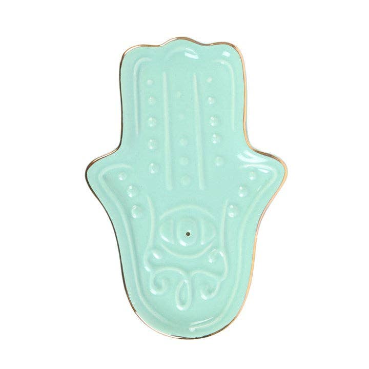 Blå Hamsa Hand Keramisk Rökelsehållare Fat