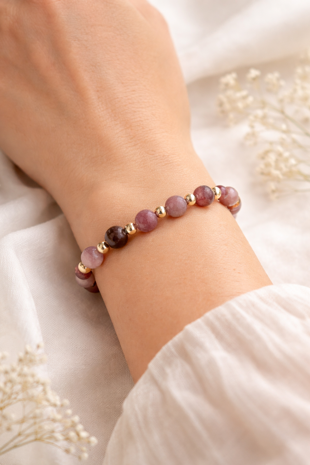 Flower Lepidolit Satellit Armband
