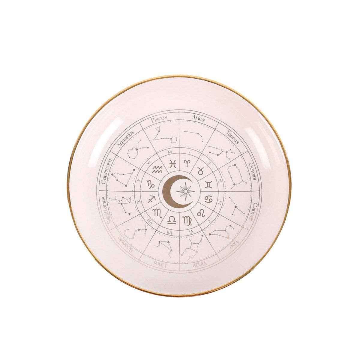Astrologihjul Vit och guld Prydnadsfat