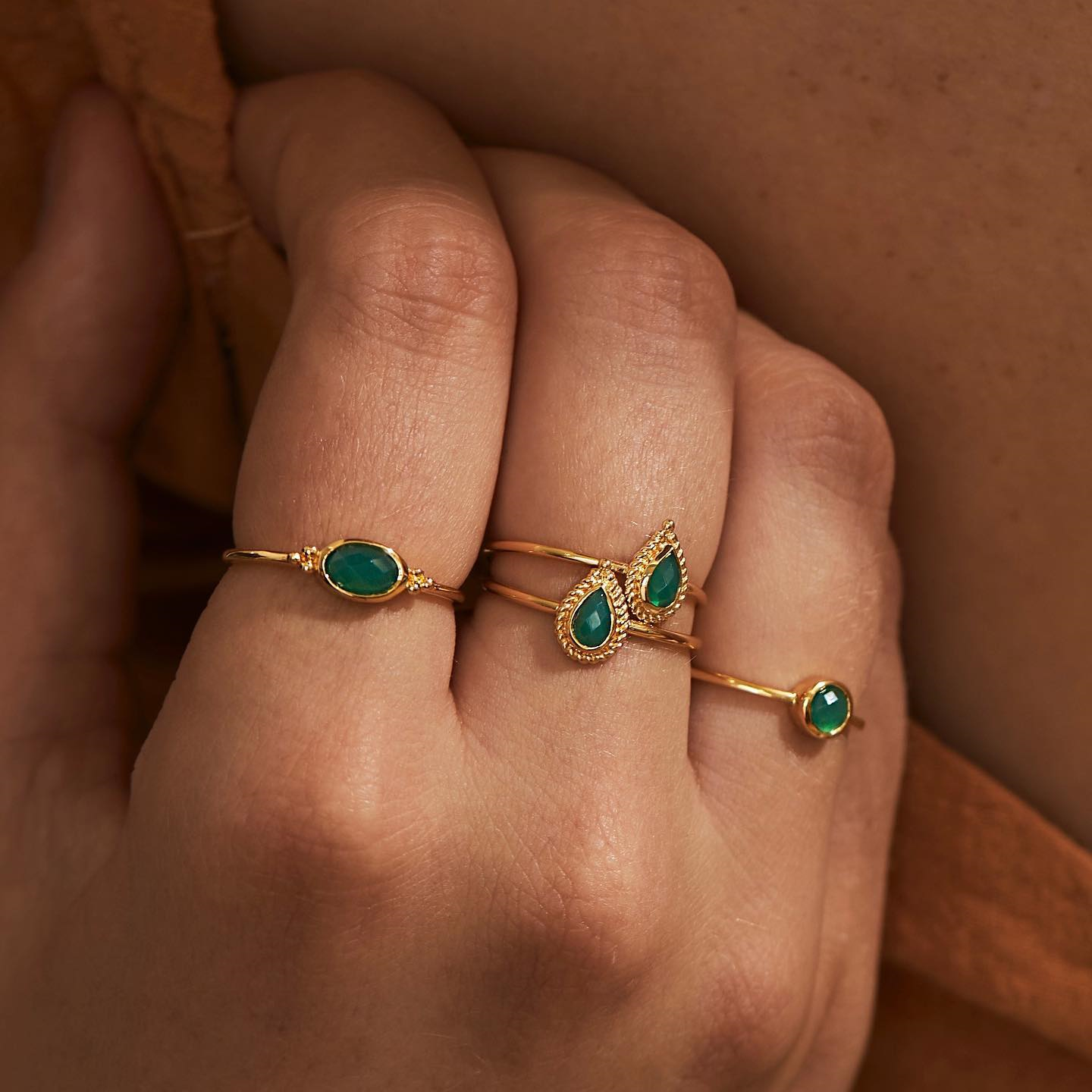 Tårdroppe Grön Onyx Ring Guld