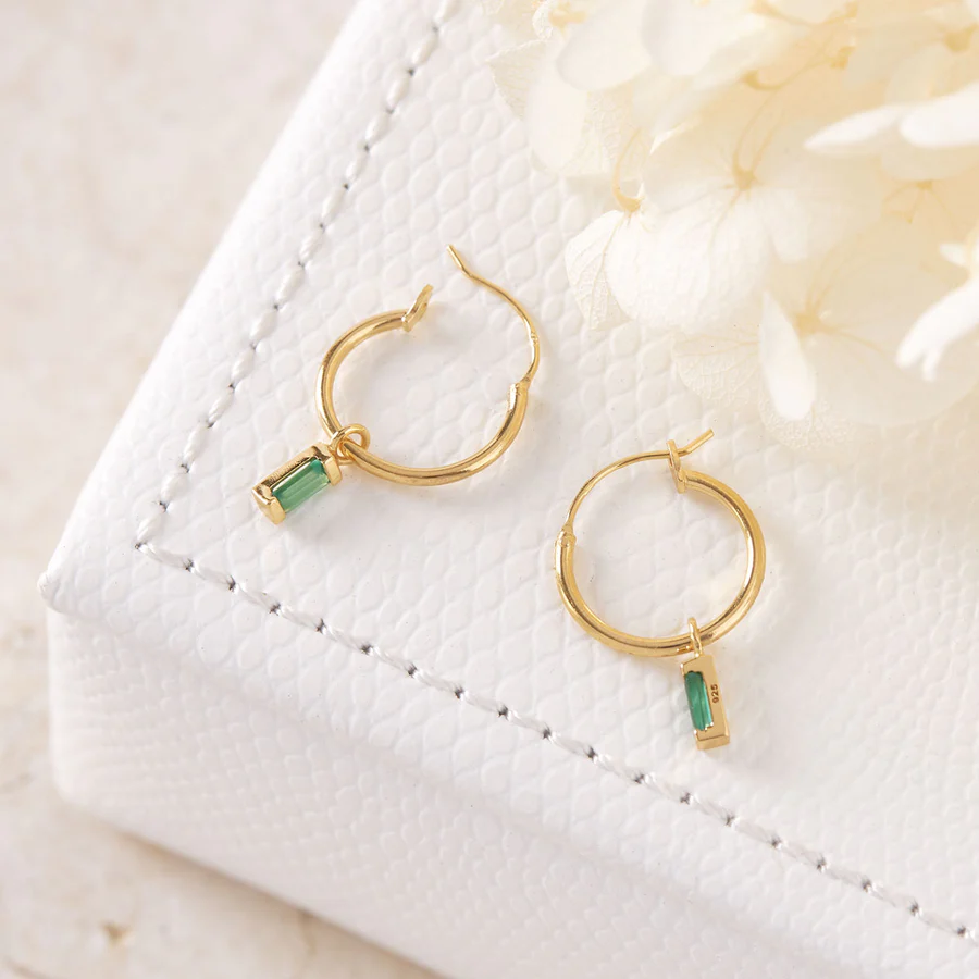 Ljusflöde Grön Onyx Hoops Örhänge Guld