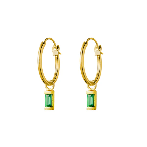 Ljusflöde Grön Onyx Hoops Örhänge Guld