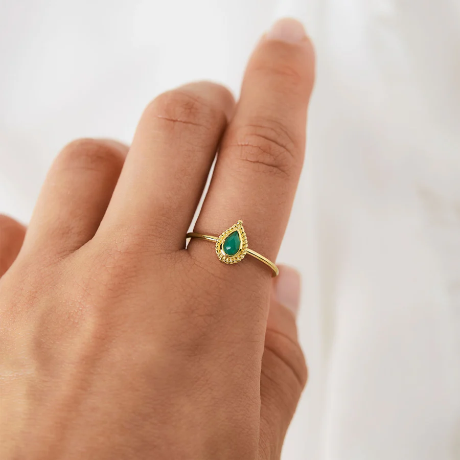 Tårdroppe Grön Onyx Ring Guld