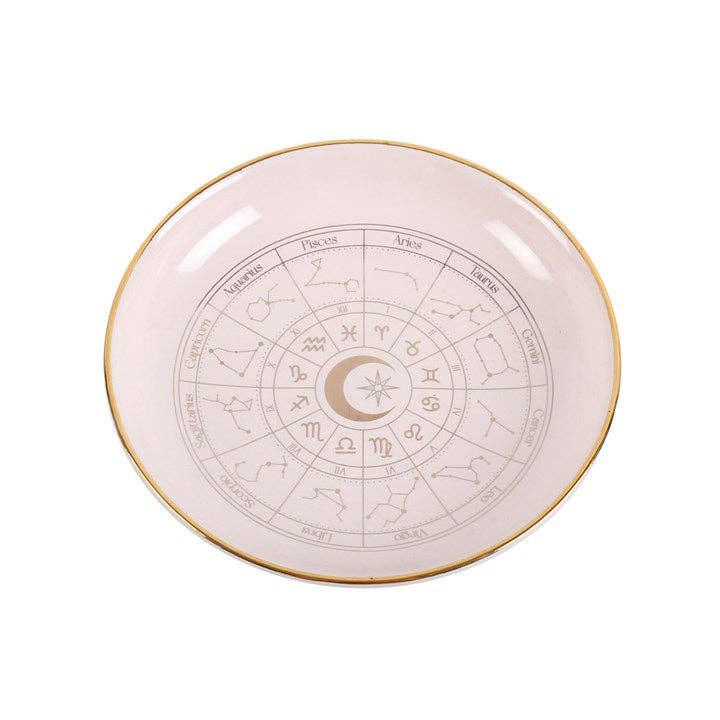 Astrologihjul Vit och guld Prydnadsfat