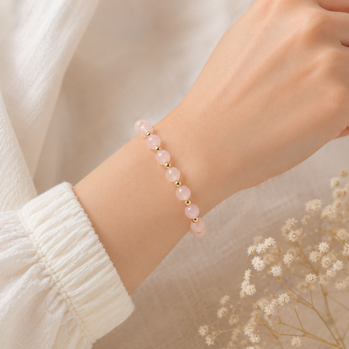 Madagaskar Rosenkvarts Satellit Armband