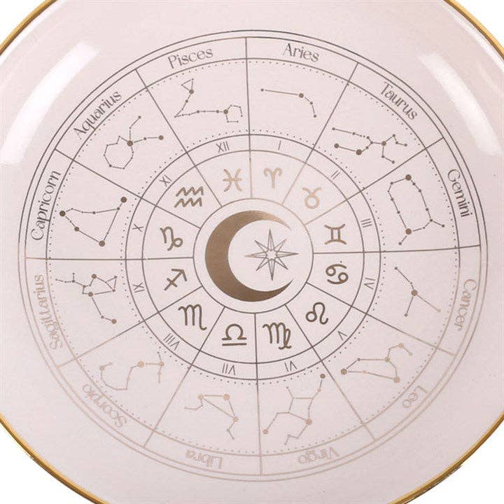Astrologihjul Vit och guld Prydnadsfat